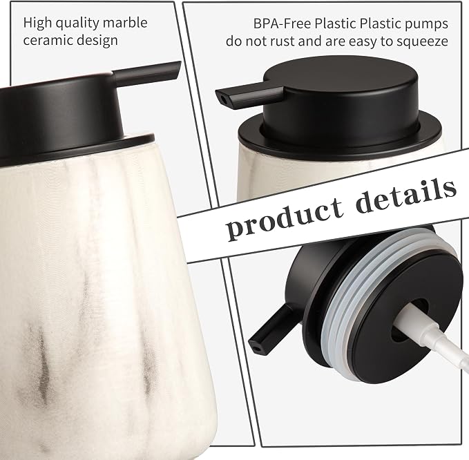 Enra Ceramic Soap Dispenser, 12 oz Marble Lotion Dispenser Bathroom Liquid - Image 6