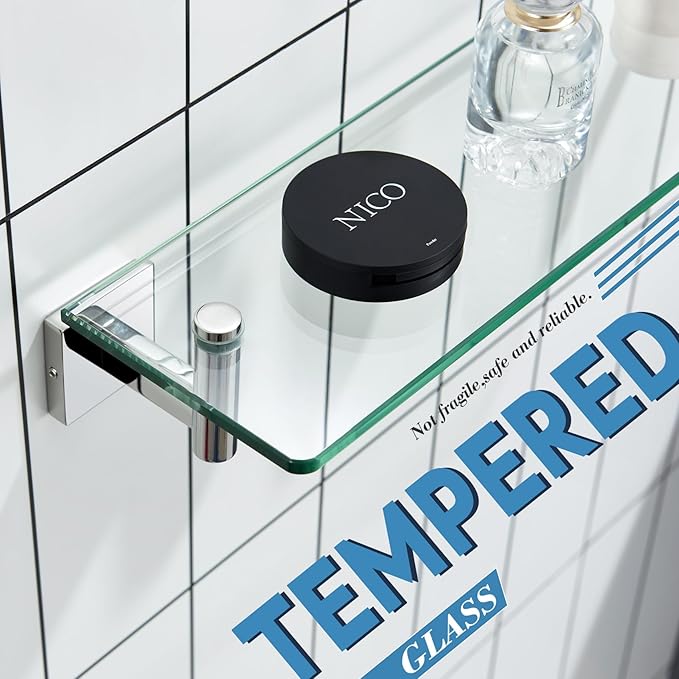 KOKOSIRI Bathroom Shelves Wall Mounted Floating Glass Shelf Polished Stainless - Image 5