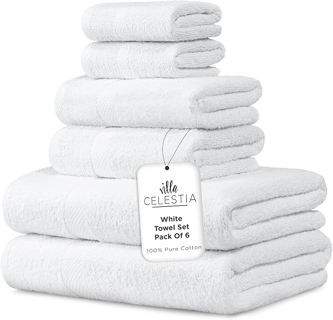 100% Combed Cotton Bathroom Towel Set of 6- 2 Bath Towels, 2 Hand Towels by VillaCelestia
