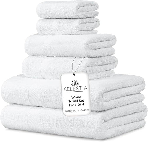 100% Combed Cotton Bathroom Towel Set of 6- 2 Bath Towels, 2 Hand Towels by VillaCelestia