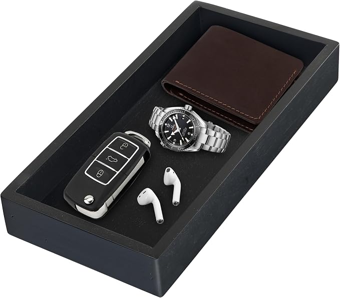 Demigo Acacia Valet Tray, 12.2 x 6 in Men and Women Wooden Catch All Tray by Demigo