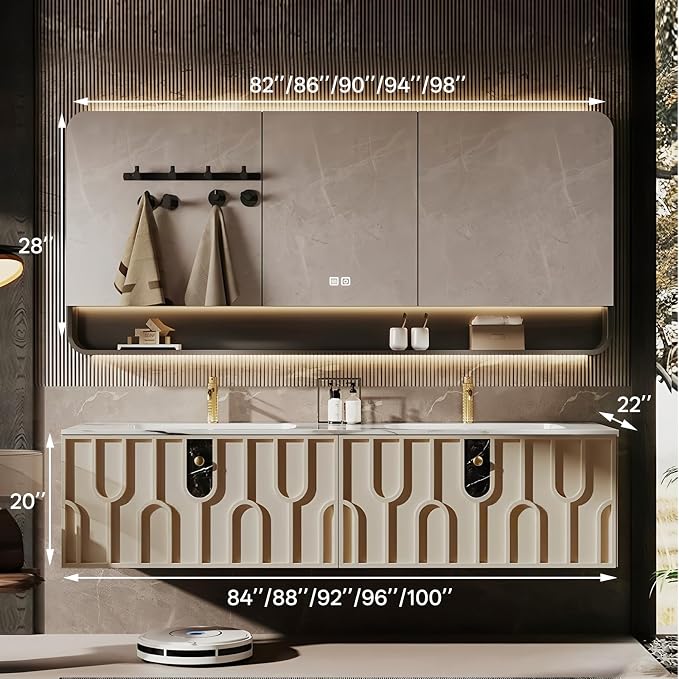 Double Sink Bathroom Vanity 92Inch, Modern Floating Vanity Set - Image 2