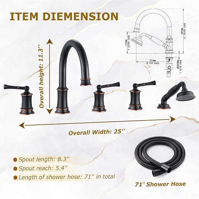 Roman Tub Faucet with Hand Shower, Antique Tub Shower Faucet Set with Valve - Image 3