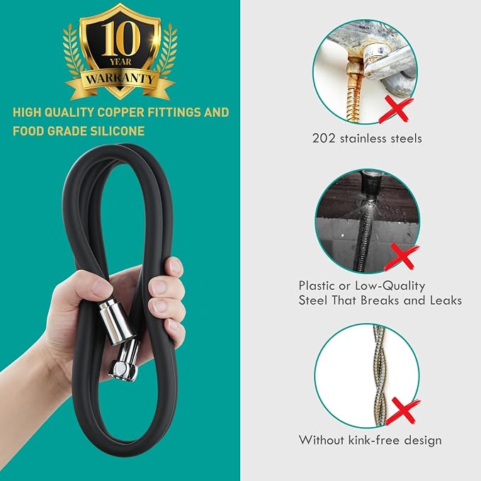 Shower Hose 59 inches Ultra-Soft Silicone Shower Hose Replacement, HandHeld - Image 5