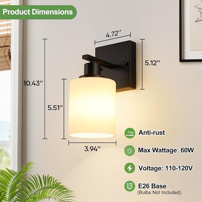 Set of 2 Wall Sconces for Bathroom, Bathroom Wall Lamp for Mirror Kitchen - Image 7