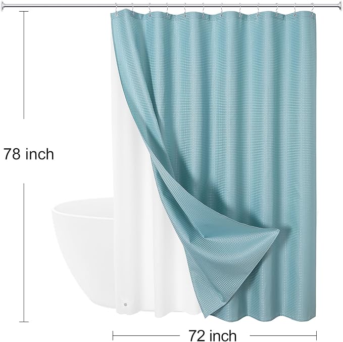 3 in 1 Long Shower Curtain Set-72 W x 78 H, Teal Blue Waffle and PEVA Liner Set - Image 8