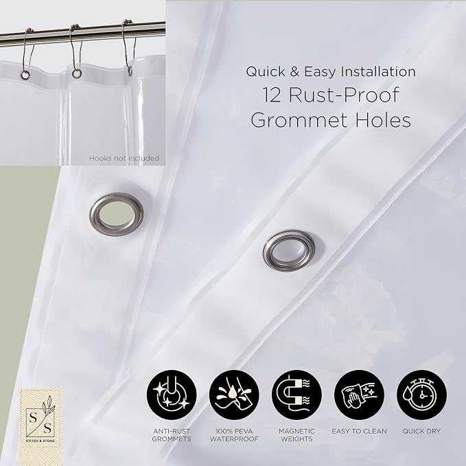 Stitch & Stone Shower Curtain Liner, Premium Extra Lightweight Durable - Image 6