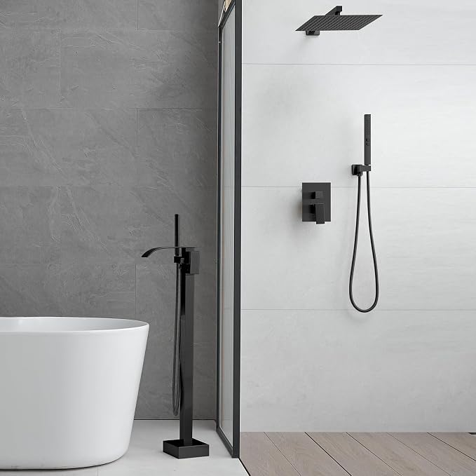 RUMOSE Tub Filler Freestanding Bathtub Faucet Matte Black Floor Mount Tub - Image 6