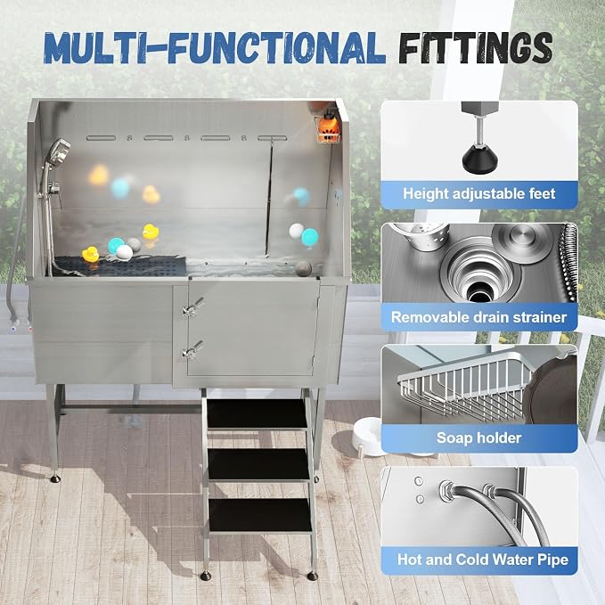 Albott 50-Inch Stainless Steel Pet Washing Station - Image 6