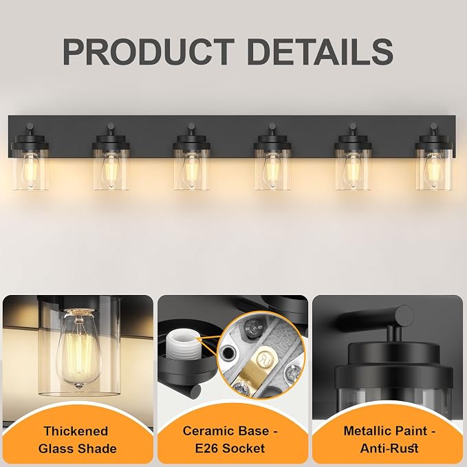 IZORRO Bathroom Vanity Light Fixture, 6-Light 43 Inch Matte Black Bathroom - Image 3
