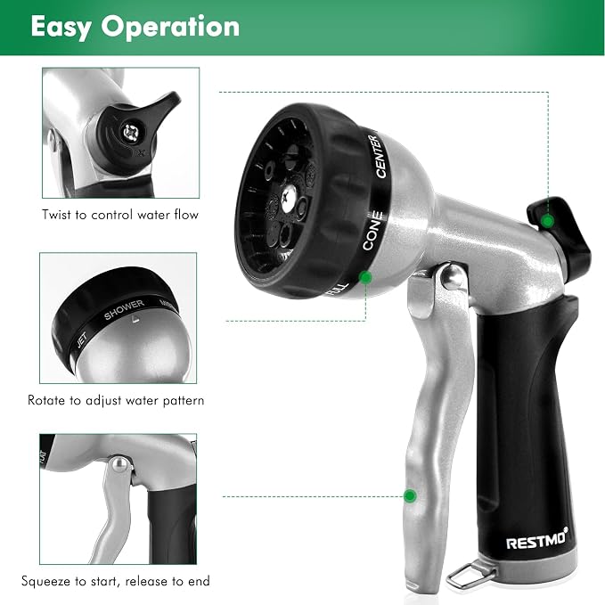 RESTMO Garden Hose Nozzle, Heavy Duty Metal Water Nozzle - Image 4