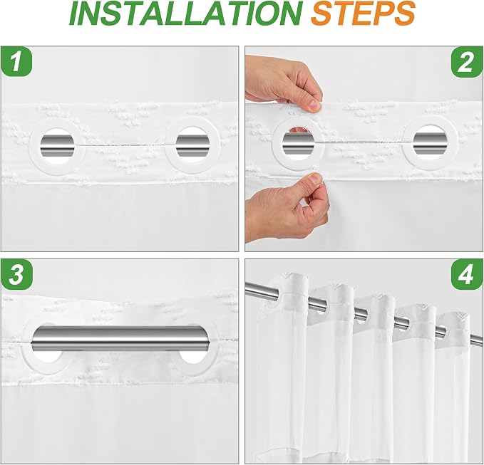 No Hooks Shower Curtain with Snap-in Liner, Water Repellent Hotel Quality - Image 2