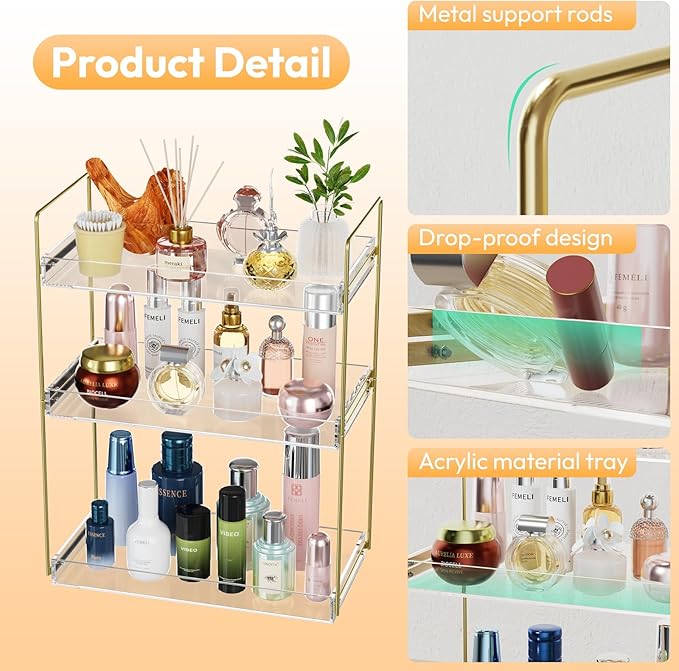 Bathroom Countertop Organizer, 3 Tier Acrylic Tray Vanity Counter Skincare - Image 3