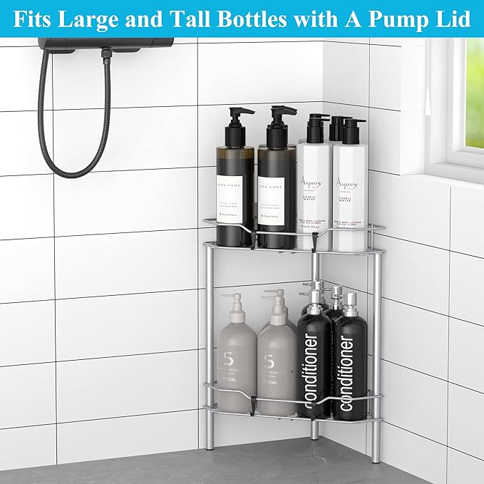 2 Tier Floor Standing Corner Shower Caddy Organizer Shelf - Image 3