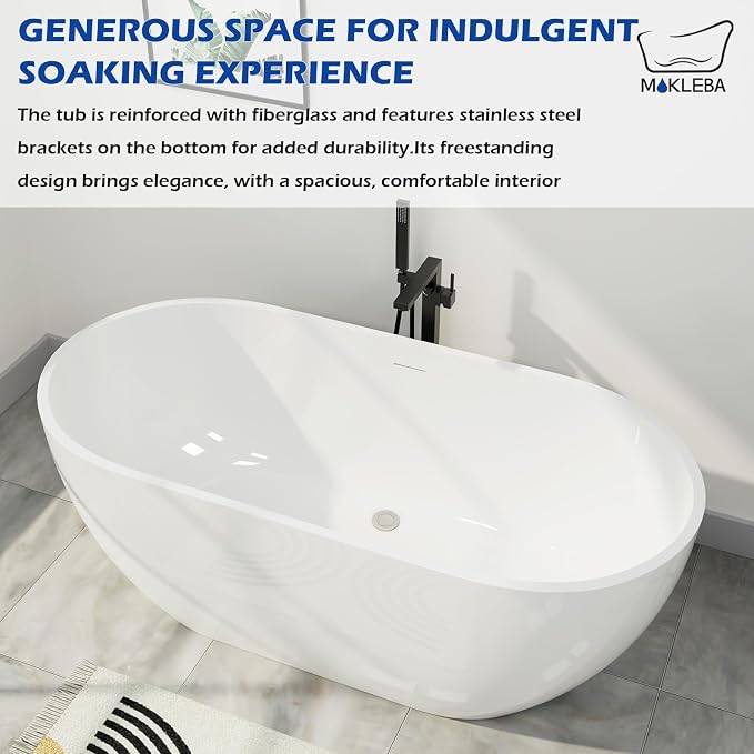 70" Acrylic Freestanding Bathtub, Double Ended Free Standing Tub, Soaking Tub - Image 7