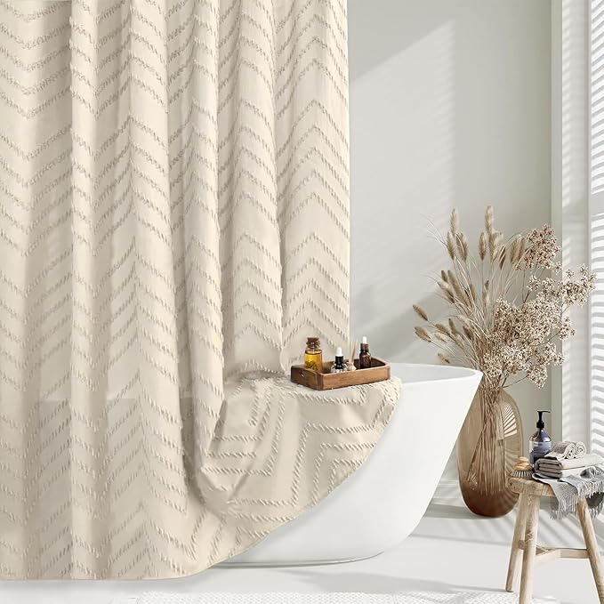 Beige Boho Shower Curtain 72 x 72 Modern Farmhouse Shower Curtain Bohemian Chic by TURKIO