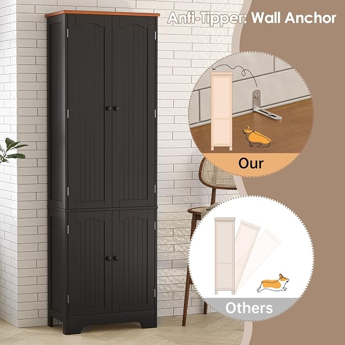 72.2'' Narrow Storage Cabinet, 4 Door Kitchen Cabinet - Image 4