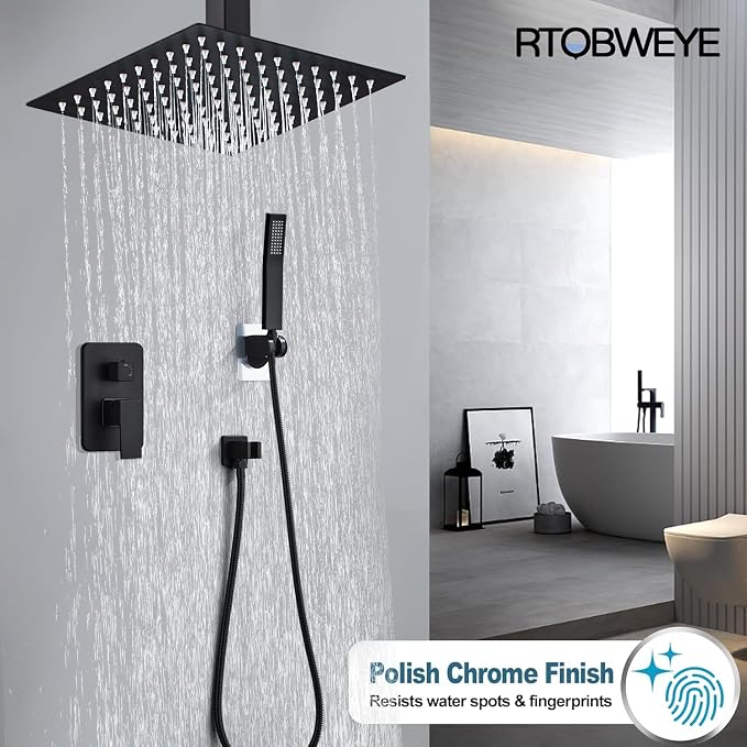 10 Inch Shower Faucet Set Ceiling Mount, High Pressure Rainfall Shower System - Image 2