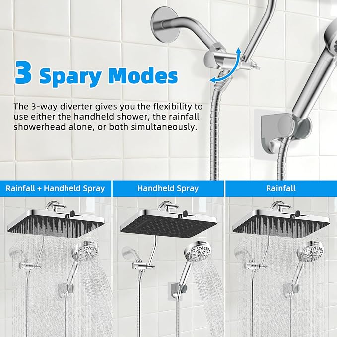 Hibbent cUPC Certified High Pressure 13'' Dual Shower Head Combo - Image 6