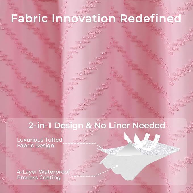 Pink Boho Shower Curtain Woven Fabric Cute Shower Curtain Textured Tufted - Image 3