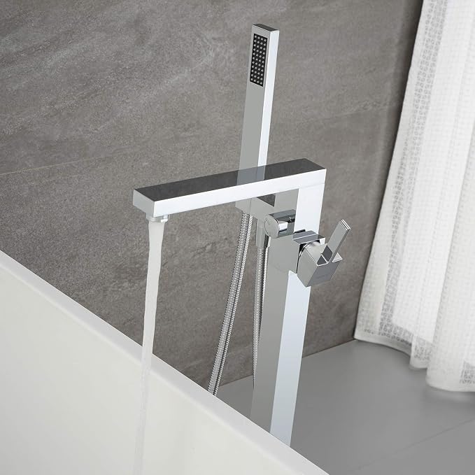 Freestanding Bathtub Faucet Tub Filler Chrome Floor Mounted Brass Bathroom - Image 4