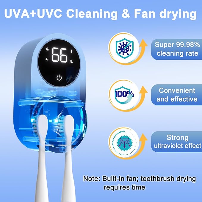 Toothbrush Holder and Cleaner for Bathroom Light Cleaning Fan Drying Round in - Image 2