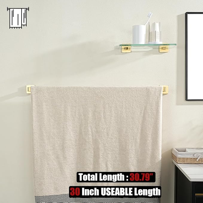 JQK Gold Towel Bar, Rounded Edges 32.36 Inch Towel Rack, 304 Stainless Steel - Image 5