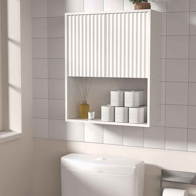 Fluted Bathroom Wall Cabinet Over The Toilet Storage, Wall Mounted Cabinet - Image 7