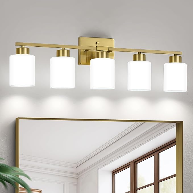Brushed Gold Bathroom Light Fixtures, 5-Light Modern Vanity Light Over Mirror by FonmYim
