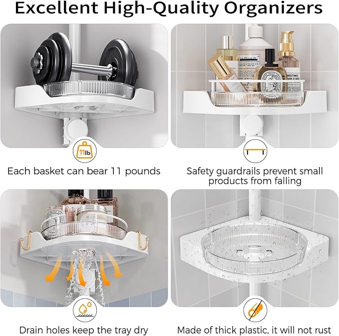 360° Rotating Corner Shower Caddy Tension Pole Organizer - Image 6