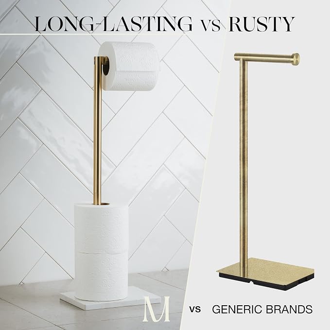 MARMOLUX ACC Free Standing Gold Toilet Paper Holder Stand White Marble Base and - Image 7