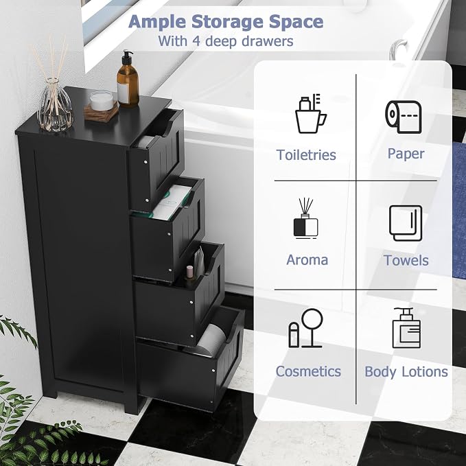 Tangkula Bathroom Floor Cabinet, Freestanding Narrow Side Storage Organizer - Image 8