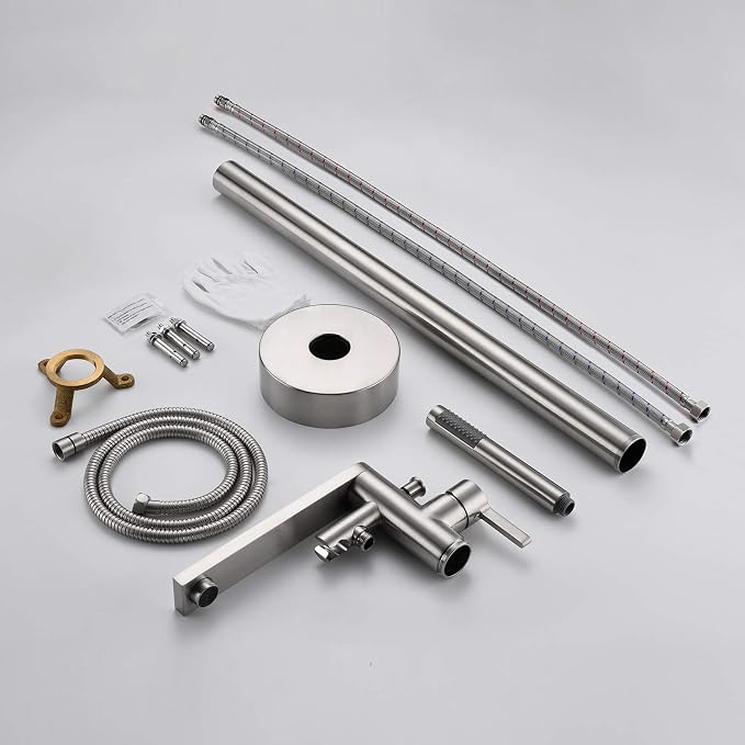 Freestanding Bathtub Faucet Tub Filler Brushed Nickel Floor Mount Brass Single - Image 7