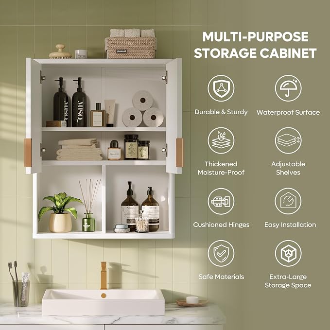 Bestier Fluted Bathroom Wall Cabinet Over The Toilet Storage, Laundry Cabinet - Image 3
