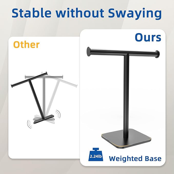 RUACQ T-Shape Hand Towel Holder Stand, Weighted Base Towel Rack, 304 Stainless - Image 3
