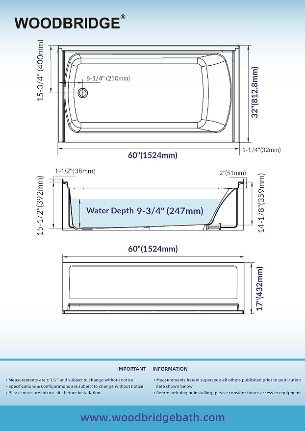 WOODBRIDGE 60” x 32” Alcove Soaking Bathtub in white - Image 6