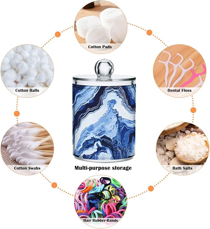MNSRUU 4 Pack Qtip Holder Organizer Dispenser Blue Marbling Bathroom Containers - Image 4
