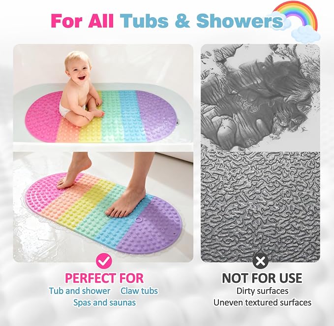 Push Pop Bubble Bath Mat for Kids, Rainbow Large Non-Slip Silicone Tub Mat - Image 8