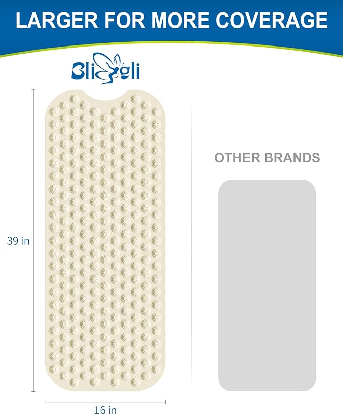 Bligli Bathtub Mat Non-Slip Without Suction Cups, 39x16inch Extra Long Bath Mats - Image 2