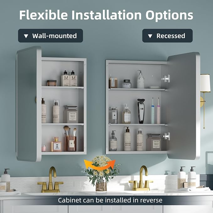 Bathroom Medicine Cabinet with Mirror 16 x 24 Inch, Mirrored Cabinets with 2 - Image 4