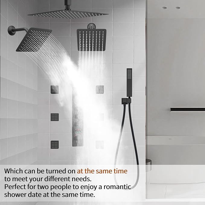 Rainfall Shower System with 12+8+8" Three Top Shower Heads, Body Jets and - Image 9