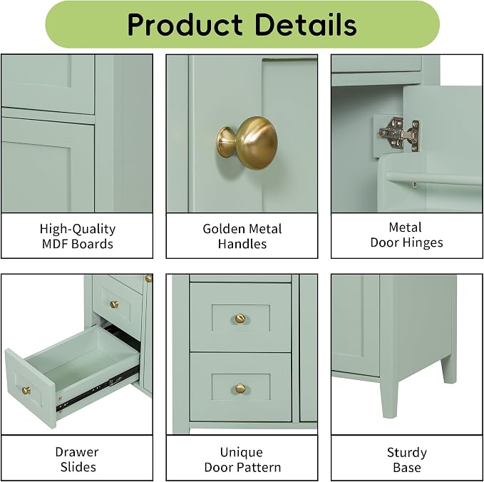 30" Bathroom Vanity with Sink Combo, Tip-Out Drawer, Solid Wood & MDF Modern - Image 8