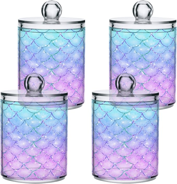 MNSRUU 4 Pack Qtip Holder Organizer Dispenser Pink Blue Mermaid Scales Bathroom - Image 2