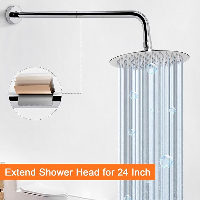 HarJue Shower Arm with Flange and Teflon Tape, Wall Mounted Shower Pipe 304 - Image 6