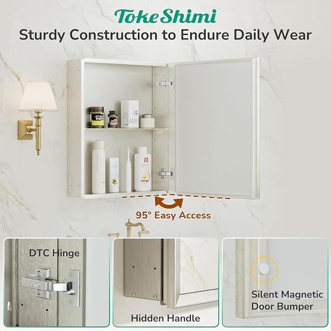TokeShimi 14 x 18 Medicine Cabinet Mirror, Assembly Required, Brushed Nickel - Image 8
