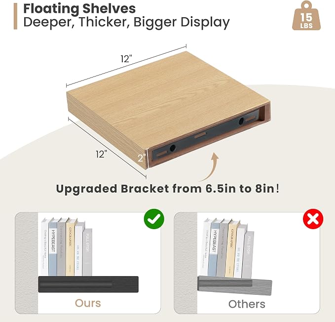 Heimlove 12 Inch Deep Floating Shelves, 12 x 12 inches Long Wall Shelf - Image 3