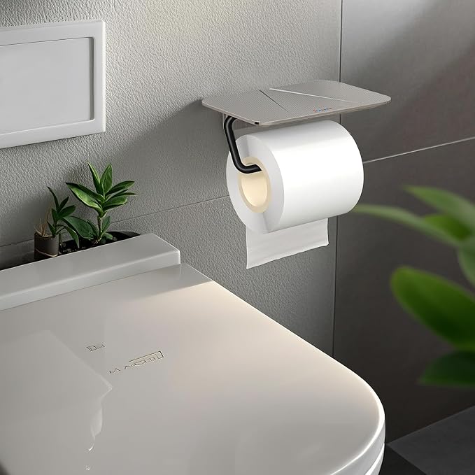 Toilet Paper Holder with Shelf, Stainless Steel Toilet Tissue Roll Holder - Image 7