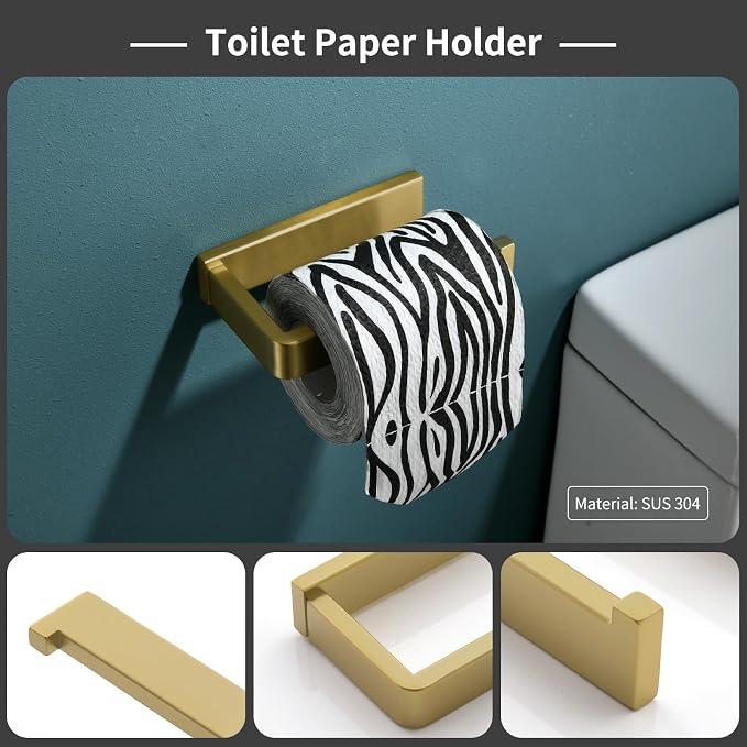 Bathroom Hardware Accessories Set Brushed Gold Towel Bar Set Square Bathroom - Image 5
