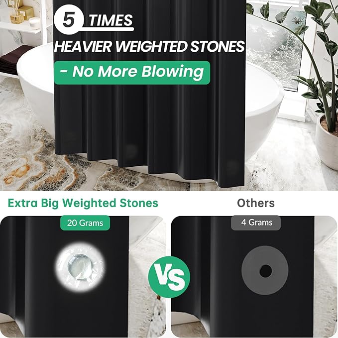 AmazerBath Plastic Shower Curtain Liner, 72 x Inches EVA 8G Heavy Duty Black - Image 3