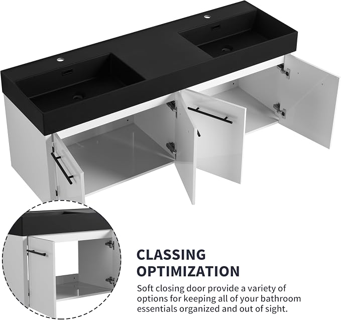 60” Wall Mounted Bathroom Vanity, Bathroom Cabinet - Image 4